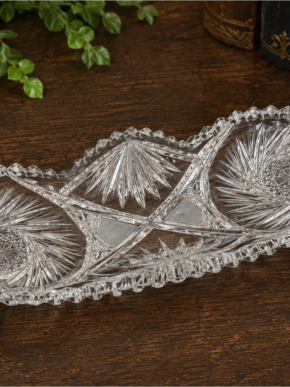 Vintage Heavy Cut Crystal 3 Section Relish Tray Divided Serving Dish 12”